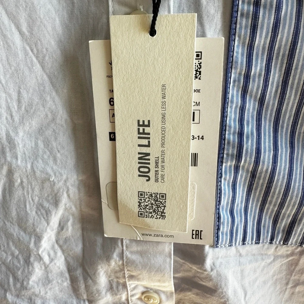 Zara Kids Button Down Shirt Blue/White Striped 3/4‎ Sleeve Classic Cotton NWT